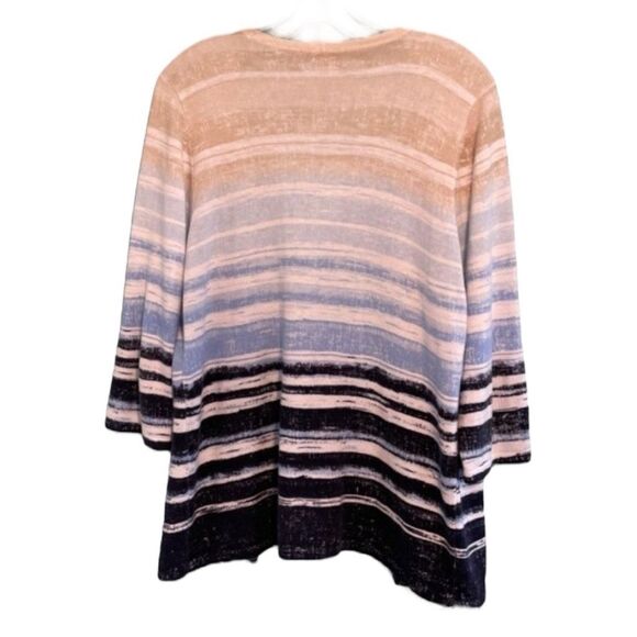 Chico's Ombre Striped Cardigan Sweater Blue Tan Knit Open Front Long Sleeve L - Picture 2 of 6